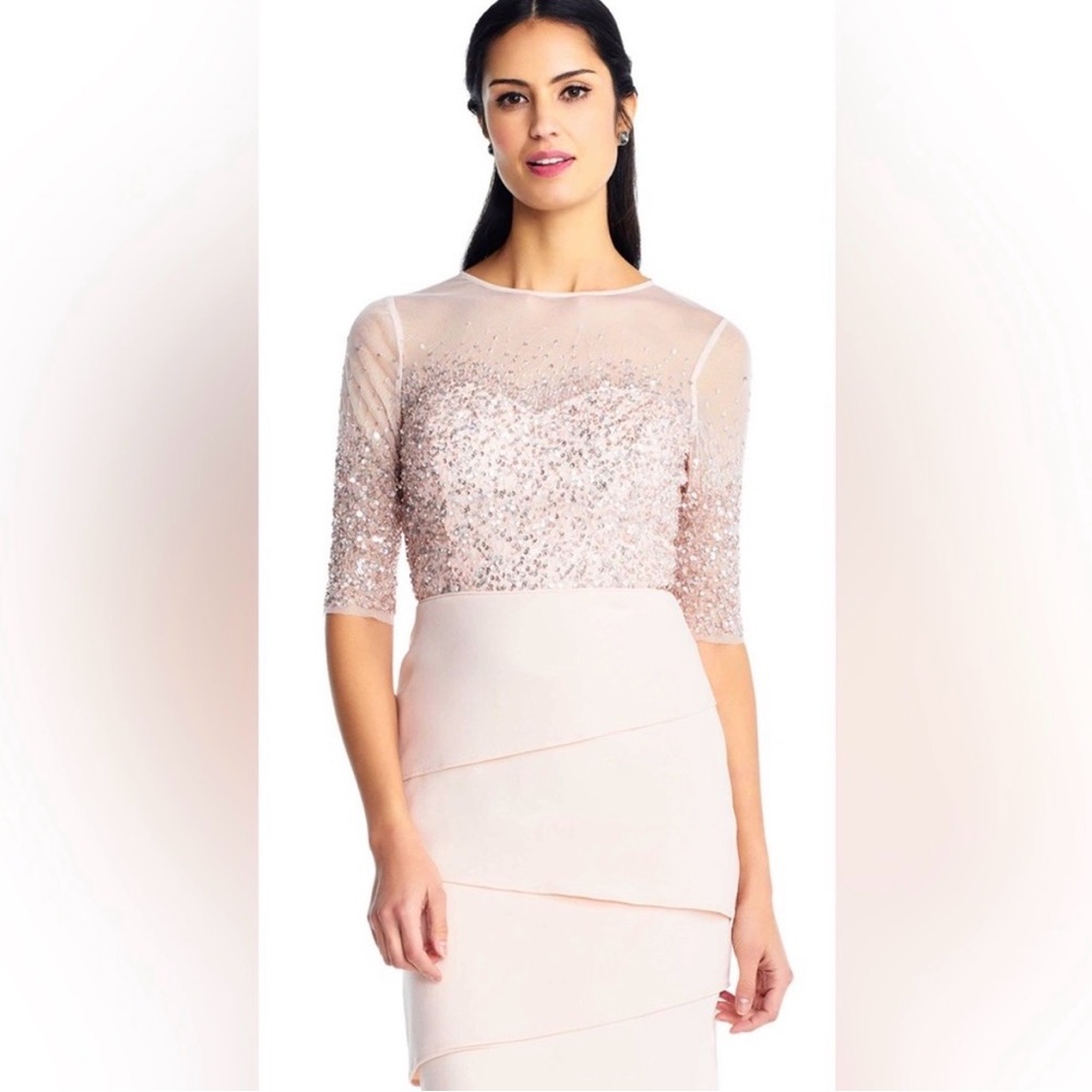 Adrianna Pappell Short Sequined Cocktail Dress in Blush, Mother of the Bride
